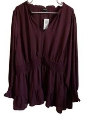 torrid Plum Long Sleeve V-Neck Ruffled Peplum Tunic NWOT!